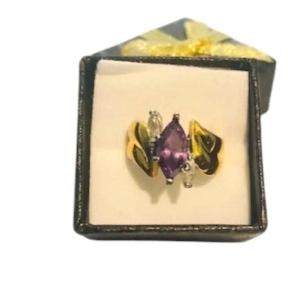 Vintage Marquise Amythest Gold Plated Ring - Picture 5 of 6